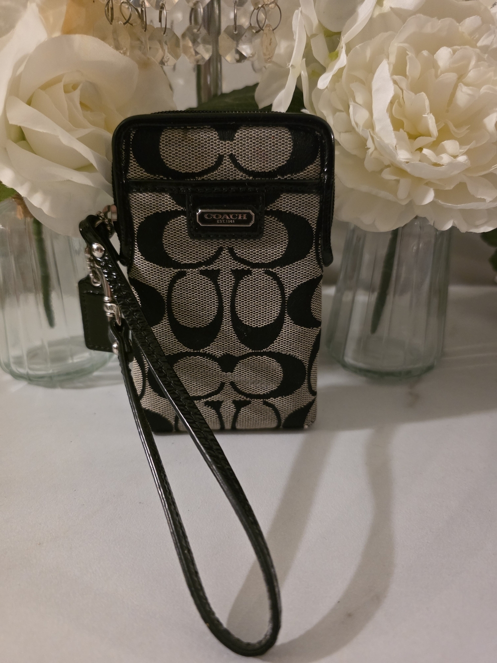 COACH Black Signature Canvas Wristlet